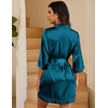 Ekouaer Women Silky Satin Robe Lace Bridesmaid Bathrobes Kimono Loungewear | Short Bride Robes for Bridal Wedding Party, 3/4 Sleeves, Knee Length Maternity Robe, Lightweight Soft Satin Fabric(Peacock Blue)