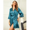Ekouaer Women Silky Satin Robe Lace Bridesmaid Bathrobes Kimono Loungewear | Short Bride Robes for Bridal Wedding Party, 3/4 Sleeves, Knee Length Maternity Robe, Lightweight Soft Satin Fabric(Celadon Green)
