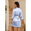 Ekouaer Women Silky Satin Robe Lace Bridesmaid Bathrobes Kimono Loungewear | Short Bride Robes for Bridal Wedding Party, 3/4 Sleeves, Knee Length Maternity Robe, Lightweight Soft Satin Fabric(Blue White Stripes)