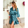 Ekouaer Women Silky Satin Robe Lace Bridesmaid Bathrobes Kimono Loungewear | Short Bride Robes for Bridal Wedding Party, 3/4 Sleeves, Knee Length Maternity Robe, Lightweight Soft Satin Fabric(Celadon Green)