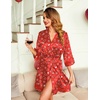 Ekouaer Women Silky Satin Robe Lace Bridesmaid Bathrobes Kimono Loungewear | Short Bride Robes for Bridal Wedding Party, 3/4 Sleeves, Knee Length Maternity Robe, Lightweight Soft Satin Fabric(Red Teddy)