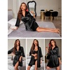 Ekouaer Women Silky Satin Robe Lace Bridesmaid Bathrobes Kimono Loungewear | Short Bride Robes for Bridal Wedding Party, 3/4 Sleeves, Knee Length Maternity Robe, Lightweight Soft Satin Fabric(Black)