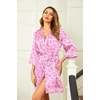 Ekouaer Women Silky Satin Robe Lace Bridesmaid Bathrobes Kimono Loungewear | Short Bride Robes for Bridal Wedding Party, 3/4 Sleeves, Knee Length Maternity Robe, Lightweight Soft Satin Fabric(Pink Bowknot)