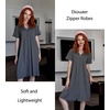 Ekouaer Women Zipper Robes Short Bathrobe Lightweight House Coat | Zip-front,Short Sleeves,Two Pockets,Knee Length,Cute Pleated Front,Mumu Duster Moo Moo Nightgown Lounge robe(Dark Grey)