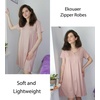 Ekouaer Women Zipper Robes Short Bathrobe Lightweight House Coat | Zip-front,Short Sleeves,Two Pockets,Knee Length,Cute Pleated Front,Mumu Duster Moo Moo Nightgown Lounge robe(Misty Rose)