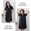 Ekouaer Women Zipper Robes Short Bathrobe Lightweight House Coat | Zip-front,Short Sleeves,Two Pockets,Knee Length,Cute Pleated Front,Mumu Duster Moo Moo Nightgown Lounge robe(Black)