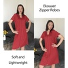 Ekouaer Women Zipper Robes Short Bathrobe Lightweight House Coat | Zip-front,Short Sleeves,Two Pockets,Knee Length,Cute Pleated Front,Mumu Duster Moo Moo Nightgown Lounge robe(Wine Red)