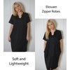 Ekouaer Women Zipper Robes Short Bathrobe Lightweight House Coat | Zip-front,Short Sleeves,Two Pockets,Knee Length,Cute Pleated Front,Mumu Duster Moo Moo Nightgown Lounge robe(Black)