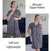 Ekouaer Women Zipper Robes Short Bathrobe Lightweight House Coat | Zip-front,Short Sleeves,Two Pockets,Knee Length,Cute Pleated Front,Mumu Duster Moo Moo Nightgown Lounge robe(Floral Blue)