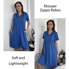 Ekouaer Women Zipper Robes Short Bathrobe Lightweight House Coat | Zip-front,Short Sleeves,Two Pockets,Knee Length,Cute Pleated Front,Mumu Duster Moo Moo Nightgown Lounge robe(Deep Blue)
