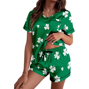 Ekouaer Silk Pajama for Women Short Sleeve Satin Pj Set Two Piece XS-XXL | loungewear or daily wear,Valentine’s Day, Bridal Party, Honeymoon Vacation and Anniversaries Gift ,walking,enjoying coffee(Shamrock)