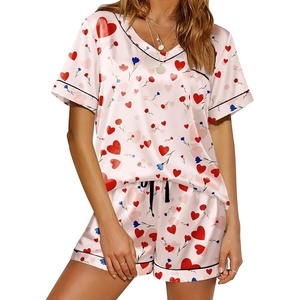 Ekouaer Silk Pajama for Women Short Sleeve Satin Pj Set Two Piece XS-XXL | loungewear or daily wear,Valentine’s Day, Bridal Party, Honeymoon Vacation and Anniversaries Gift ,walking,enjoying coffee(Love Rose)