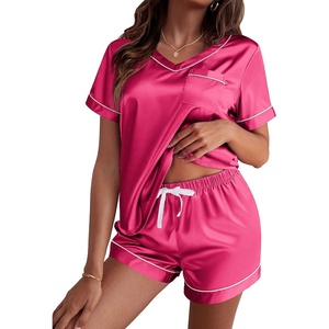 Ekouaer Silk Pajama for Women Short Sleeve Satin Pj Set Two Piece XS-XXL | loungewear or daily wear,Valentine’s Day, Bridal Party, Honeymoon Vacation and Anniversaries Gift ,walking,enjoying coffee(Rose Red)