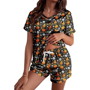 Ekouaer Silk Pajama for Women Short Sleeve Satin Pj Set Two Piece XS-XXL | loungewear or daily wear,Valentine’s Day, Bridal Party, Honeymoon Vacation and Anniversaries Gift ,walking,enjoying coffee(Black Pumpkin & Spider Web)