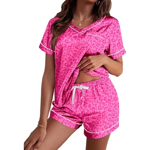 Ekouaer Silk Pajama for Women Short Sleeve Satin Pj Set Two Piece XS-XXL | loungewear or daily wear,Valentine’s Day, Bridal Party, Honeymoon Vacation and Anniversaries Gift ,walking,enjoying coffee(Pink Leopard)