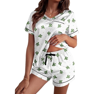 Ekouaer Silk Pajama for Women Short Sleeve Satin Pj Set Two Piece XS-XXL | loungewear or daily wear,Valentine’s Day, Bridal Party, Honeymoon Vacation and Anniversaries Gift ,walking,enjoying coffee(Cactus)