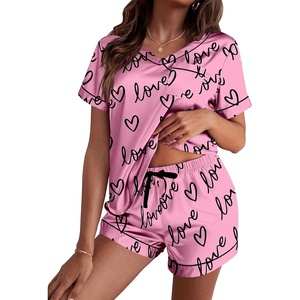 Ekouaer Silk Pajama for Women Short Sleeve Satin Pj Set Two Piece XS-XXL | loungewear or daily wear,Valentine’s Day, Bridal Party, Honeymoon Vacation and Anniversaries Gift ,walking,enjoying coffee(Love)