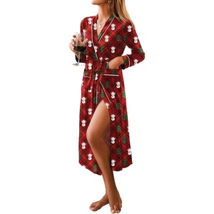 Ekouaer Women Kimono Robes Full Length Knit Bathrobe Lightweight Sleepwear | Long Loungewear, Soft Lightweight Fabric, Christmas Day, Valentine’s Day, Bridal Party(Christmas Red Teddy Bear)