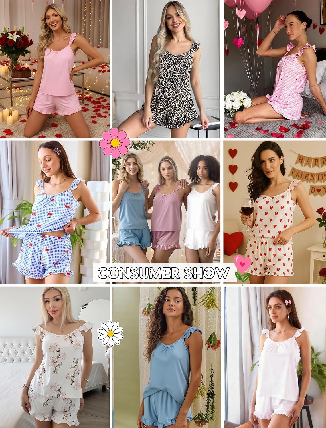 image:imageEkouaer Pajama for Women Set 2 Piece Ruffle Cami Top and Shorts Pjs Soft Sleepwear Lightweight Sexy Sleep Pj for Lounging Date Nights Honeymoon Bridal Preparation Holidays or Wedding DayBlack