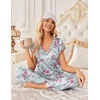 Ekouaer 2 Pack Womens Pajama Set Short Sleeve Sleepwear Soft Pjs Lounge Set(Light Green Flower/Pink Yellow Flower)