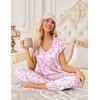 Ekouaer 2 Pack Womens Pajama Set Short Sleeve Sleepwear Soft Pjs Lounge Set(Pink White Flower/Gray Stripe)