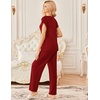 Ekouaer 2 Pack Womens Pajama Set Short Sleeve Sleepwear Soft Pjs Lounge Set(Wine Red/Red Stripe)
