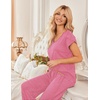 Ekouaer 2 Pack Womens Pajama Set Short Sleeve Sleepwear Soft Pjs Lounge Set(Wine Red/Red Stripe)