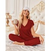 Ekouaer 2 Pack Womens Pajama Set Short Sleeve Sleepwear Soft Pjs Lounge Set(Wine Red/Red Stripe)