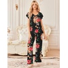 Ekouaer 2 Pack Womens Pajama Set Short Sleeve Sleepwear Soft Pjs Lounge Set(Z-black Flower/White Flower)