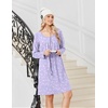 Ekouaer 3 Pack Womens Long Sleeve Nightgowns Soft Sleep Shirt Sleepwear | Multi-pieces Night Gowns, A-line Loose Night Dress, Above Knee Short Nightshirt, Gardening Floral House Dress, Vacation Dress(Black grey lilac Flower)