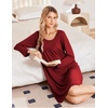 Ekouaer 3 Pack Womens Long Sleeve Nightgowns Soft Sleep Shirt Sleepwear | Multi-pieces Night Gowns, A-line Loose Night Dress, Above Knee Short Nightshirt, Gardening Floral House Dress, Vacation Dress(Navy wine Red white Pink Flower)