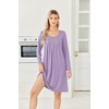 Ekouaer 3 Pack Womens Long Sleeve Nightgowns Soft Sleep Shirt Sleepwear | Multi-pieces Night Gowns, A-line Loose Night Dress, Above Knee Short Nightshirt, Gardening Floral House Dress, Vacation Dress(Blue Floral lilac pink Floral)