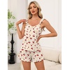 Ekouaer Pajama for Women Set 2 Piece Ruffle Cami Top and Shorts Pjs | Soft Sleepwear, Lightweight Sexy Sleep Pj for Lounging, Date Nights, Honeymoon, Bridal Preparation, Holidays, or Wedding Day(Beige Teddy Cherry)