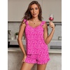 Ekouaer Pajama for Women Set 2 Piece Ruffle Cami Top and Shorts Pjs | Soft Sleepwear, Lightweight Sexy Sleep Pj for Lounging, Date Nights, Honeymoon, Bridal Preparation, Holidays, or Wedding Day(Hot Pink Leopard)