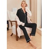 Ekouaer Pajamas Womens Long Sleeve Sleepwear Button Down Loungewear Pjs Set(Black)