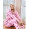 Ekouaer Pajamas Womens Long Sleeve Sleepwear Button Down Loungewear Pjs Set(Bow Pink)