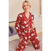Ekouaer Pajamas Womens Long Sleeve Sleepwear Button Down Loungewear Pjs Set(Christmas Red With Santa Pattern)