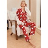Ekouaer Pajamas Womens Long Sleeve Sleepwear Button Down Loungewear Pjs Set(Christmas Red With Santa Pattern)