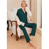 Ekouaer Pajamas Womens Long Sleeve Sleepwear Button Down Loungewear Pjs Set(Dark Green)