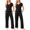 Ekouaer 2 Pack Womens Pajama Set Short Sleeve Sleepwear Soft Pjs Lounge Set(Black/Black Star)