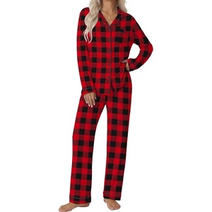 Ekouaer Pajamas Womens Long Sleeve Sleepwear Button Down Loungewear Pjs Set(Black and Red Plaid)