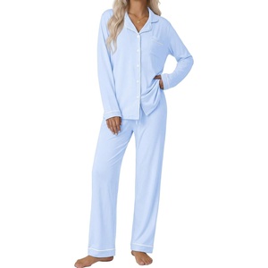 Ekouaer Pajamas Womens Long Sleeve Sleepwear Button Down Loungewear Pjs Set(Blue)
