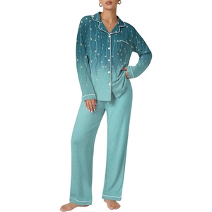 Ekouaer Pajamas Womens Long Sleeve Sleepwear Button Down Loungewear Pjs Set(Floral Blue Green)
