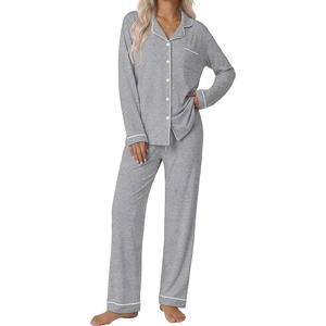 Ekouaer Pajamas Womens Long Sleeve Sleepwear Button Down Loungewear Pjs Set(Light Grey)