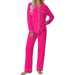 Ekouaer Pajamas Womens Long Sleeve Sleepwear Button Down Loungewear Pjs Set(Rose)