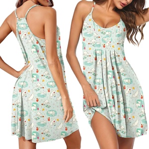 Ekouaer Womens Racerback Sleeveless Nightgown Night Dress Soft Sleep Shirts | Adjustable Spaghetti Strap Nightgown, A-line Fit Any Figure, Easy-wearing Sleepwear, Nighty for Special Night, Lounge Outside(Green Cat Print)