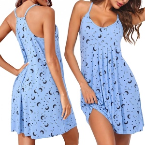 Ekouaer Womens Racerback Sleeveless Nightgown Night Dress Soft Sleep Shirts | Adjustable Spaghetti Strap Nightgown, A-line Fit Any Figure, Easy-wearing Sleepwear, Nighty for Special Night, Lounge Outside(Blue Moon Star)