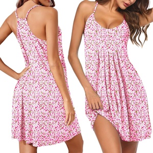 Ekouaer Womens Racerback Sleeveless Nightgown Night Dress Soft Sleep Shirts | Adjustable Spaghetti Strap Nightgown, A-line Fit Any Figure, Easy-wearing Sleepwear, Nighty for Special Night, Lounge Outside(Floral Pink)