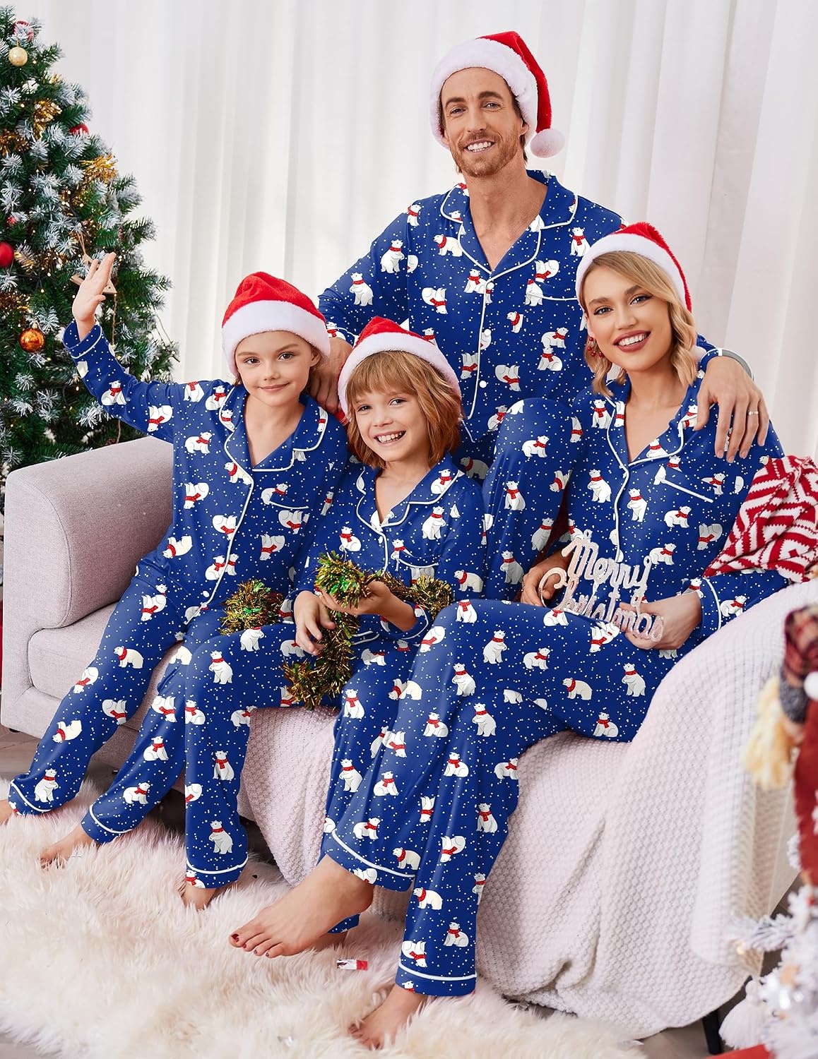 image:imageEkouaer Christmas Family Matching Pajamas Long Sleeve Button Down Pj SetBluePolar Bear