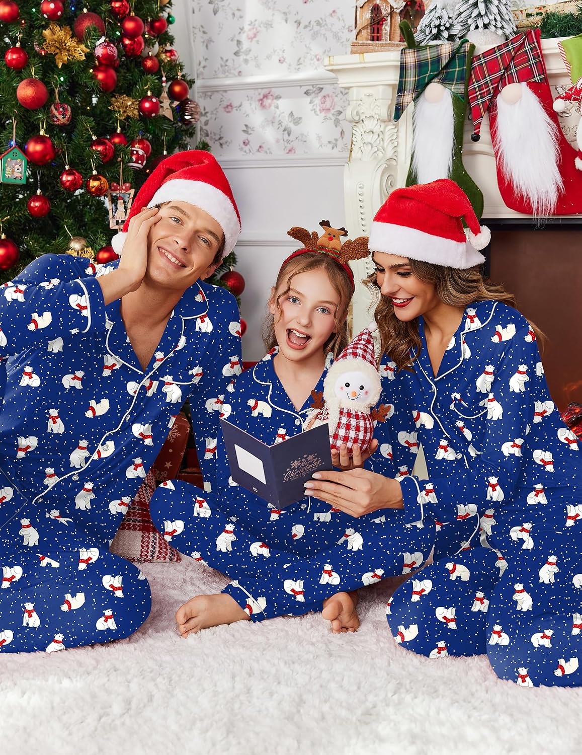image:imageEkouaer Christmas Family Matching Pajamas Long Sleeve Button Down Pj SetBluePolar Bear